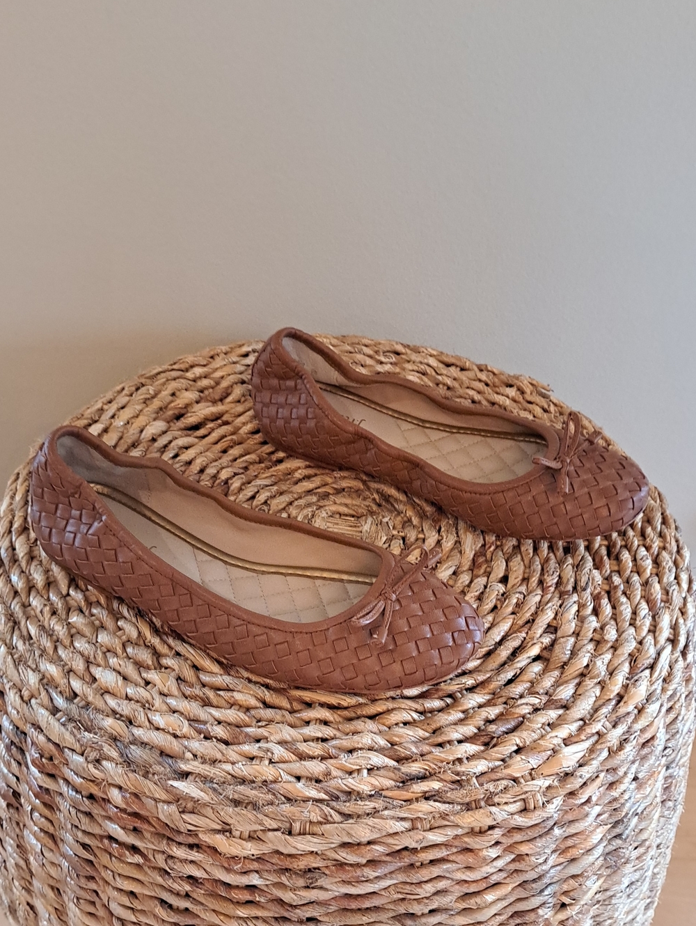 J.Mclaughlin Womens Mercer Brown Woven Leather Ballet Flats Quilted Insoles 7